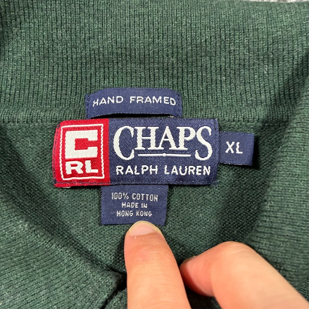 Vintage Chaps Ralph Lauren Mens Polo Shirt XL Green Long Sleeve 90s Hand‎ Framed - Picture 3 of 7